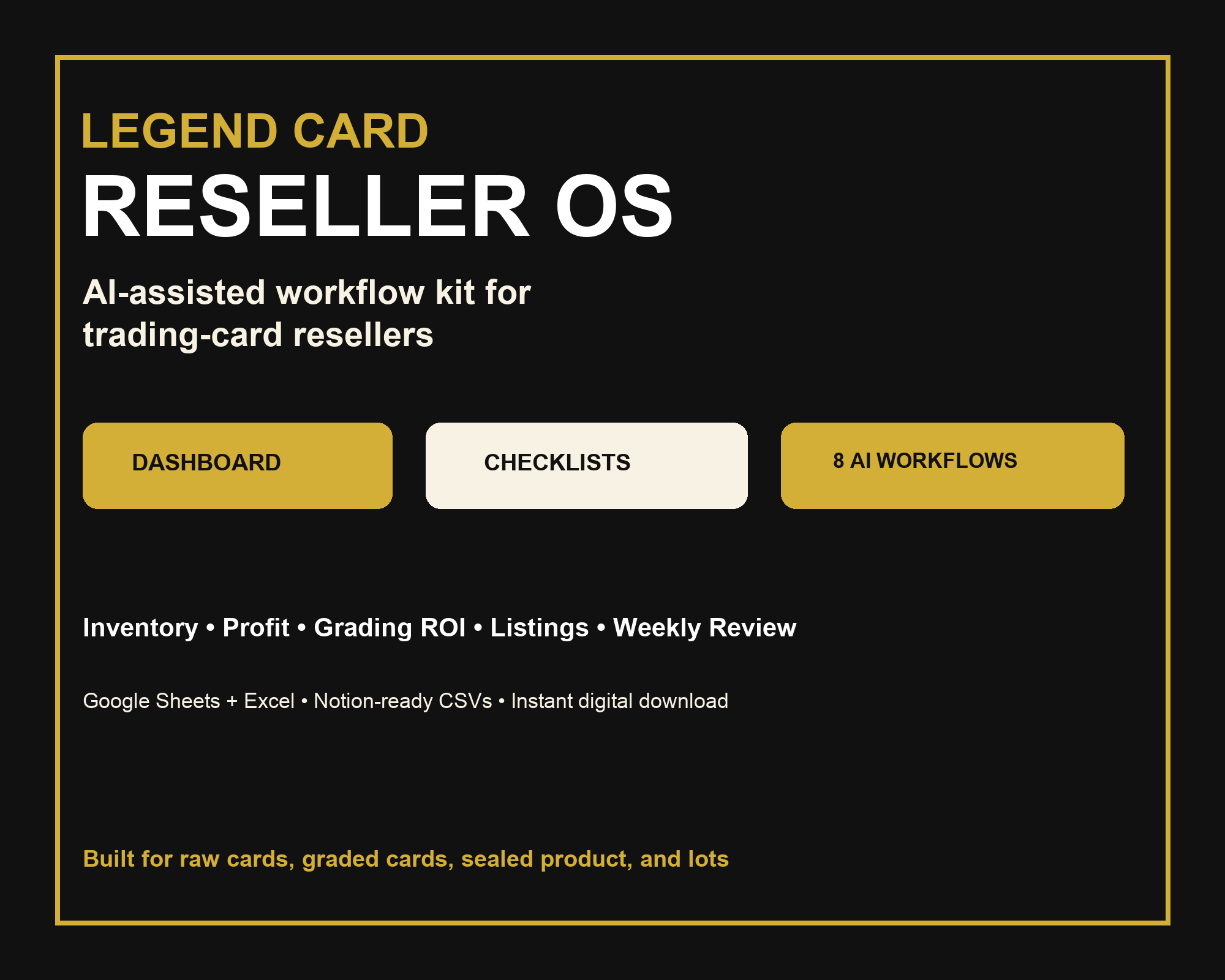 Legend Card Reseller OS inventory, profit, and workflow dashboard preview